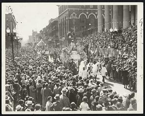 The Mardi Gras Parade A General View of the Mardi Gras Parade in New Orleans, La., Feb. 15, Showing the Float of King Rex--Whitney Bouden, Banker. On That Day, the City Gave Itself Over to Merry Making, Enlivened by the Variety of Costumes. The Annual Affair Came to a Climax That Night.