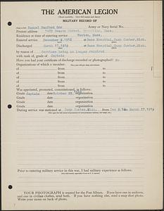 American Legion military record of Samuel Sanford Orr
