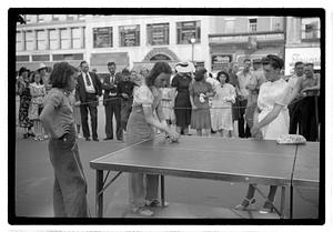 Girls playing a game of jacks, Boston Common