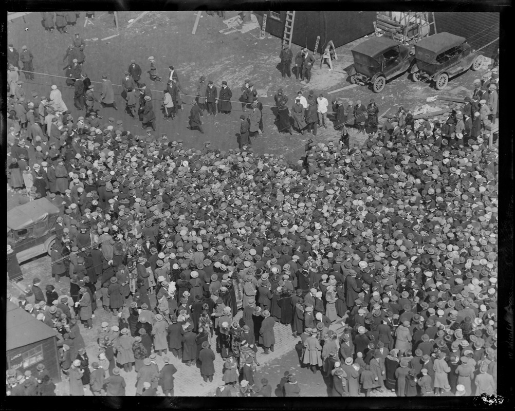 Crowd pressing close and closer to Leviathan, defying soldiers and officers. Many women fainted.