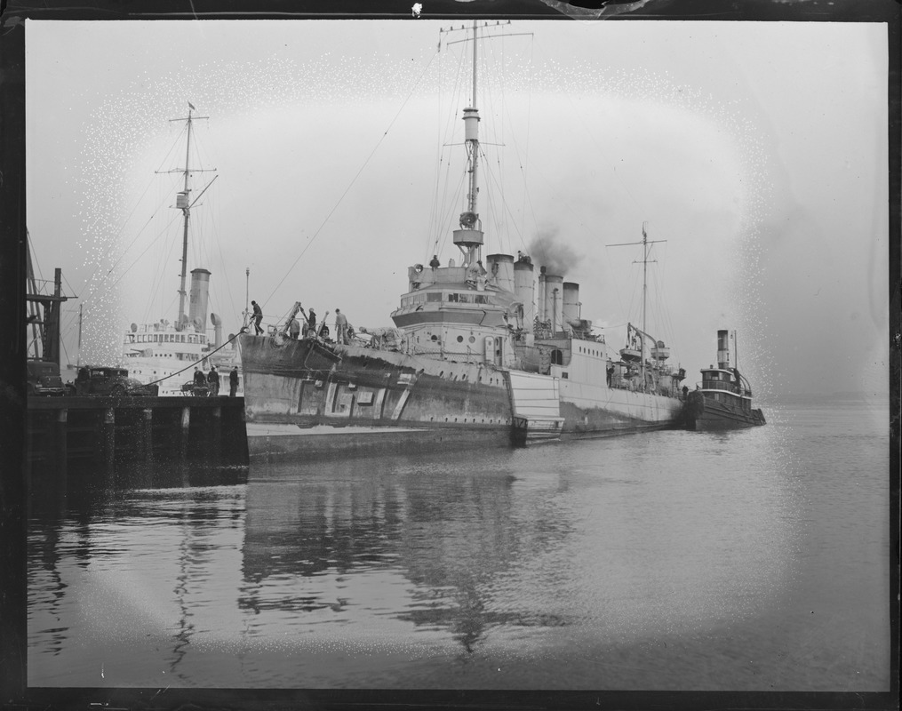 Coast Guard Destroyer USS Herndon in Navy Yard after she was hit by the SS Lemuel Burrows of Boston off Montauk Point, L.I. 4:50pm