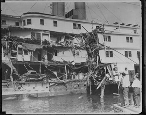 Explosion? (A large four deck, two stack steamship)