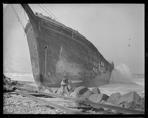 Ship aground (5 master Nancy) Nantasket Beach in Hull