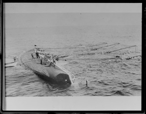 Schooner rises from sea grave. Fourmaster schooner A. Ernest Mills, which sunk when rammed off Currituck, N.E. by W.S. destroyer Childs.