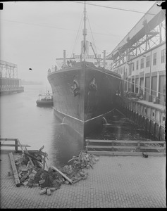 SS Scythia digs nose into dock in East Boston