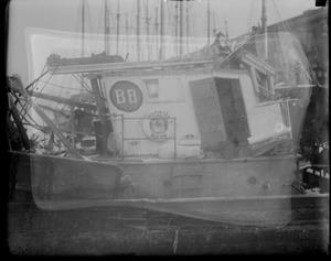 Fishing boat Marietta B. of Boston rammed by 3-masted schooner Mina Nadeau of Parrsboro, Nova Scotia