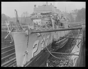 Destroyer McFarland after ramming by battleship off cape cod canal