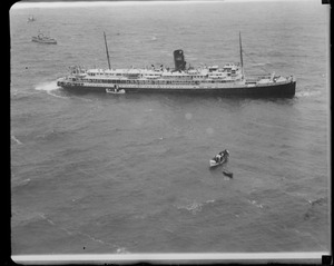 Aerial view of the SS Robert E. Lee stuck on Mary Ann Ledge off Manomet. She hit at about 7:15 on March 9th.