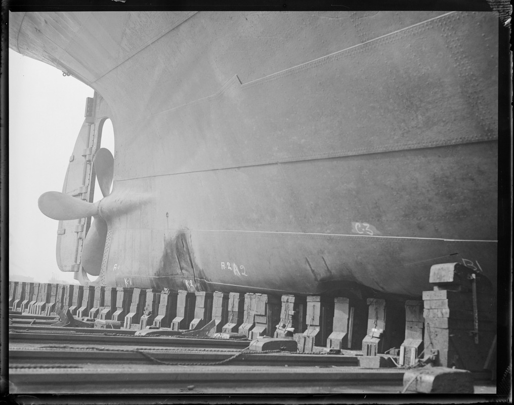 SS Robert E. Lee in drydock after running aground off Manomet during nor'easter