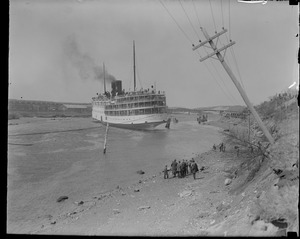Steamer New York runs aground in Cape Cod Canal near Sagamore Bridge