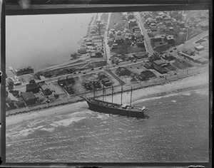 Schooner Nancy ashore at Nantasket beach as seen from the air