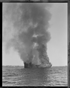 SS Coyote goes up in flames off Apple Island, Boston Harbor