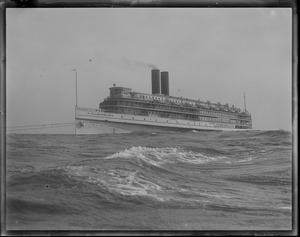 The Fall River line's SS Commonwealth being towed into Newport R.I. harbor, from Point Judith