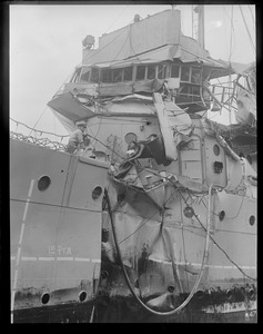 Damaged ship at Charlestown Navy Yard