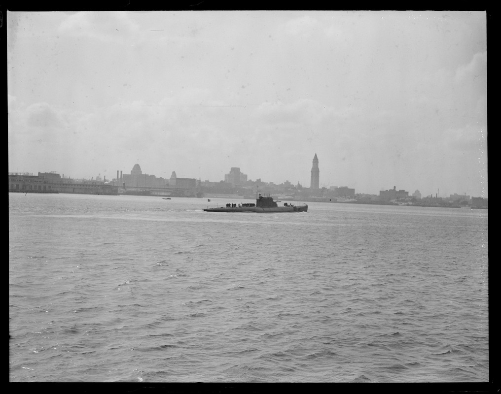 Boston harbor (submarine underway toward East Boston?)
