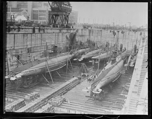 Submarine being overhauled, Philadelphia Navy Yard drydock
