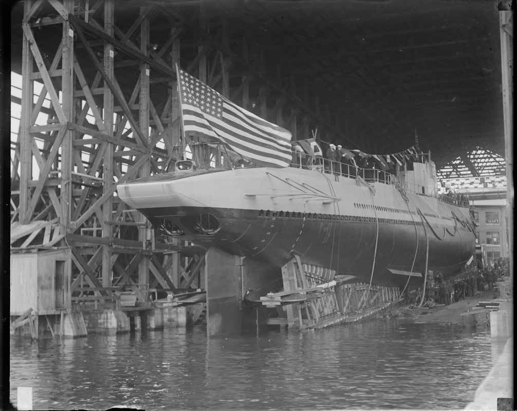 Uncle Sam's largest sub the V-4 being launched