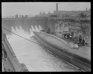 Submarine S-4 being floated temporarily after repairs