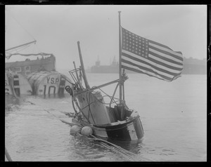 Sub S-4's Conning Tower as she was being towed into Boston Harbor after being rammed and sunk by USS Paulding