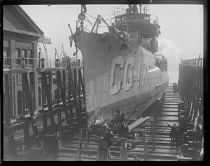 USS Paulding with damaged bow after ramming the S-4 off Provincetown Dec. 17, 1927