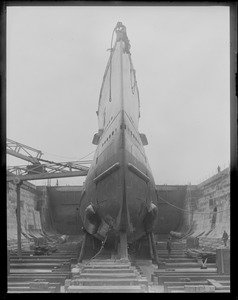 Bow view of ill-fated sub S-4 in drydock