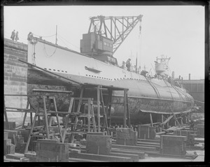 Sub S-4 in drydock. All painted up before she was removed.