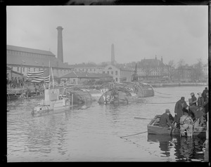 Sub S-4 floated with pontoons, at Navy Yard