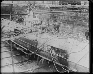 Ill-fated sub S-4 in dry dock at Navy Yard