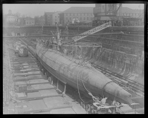 Sub S-4 in dry dock at Navy Yard