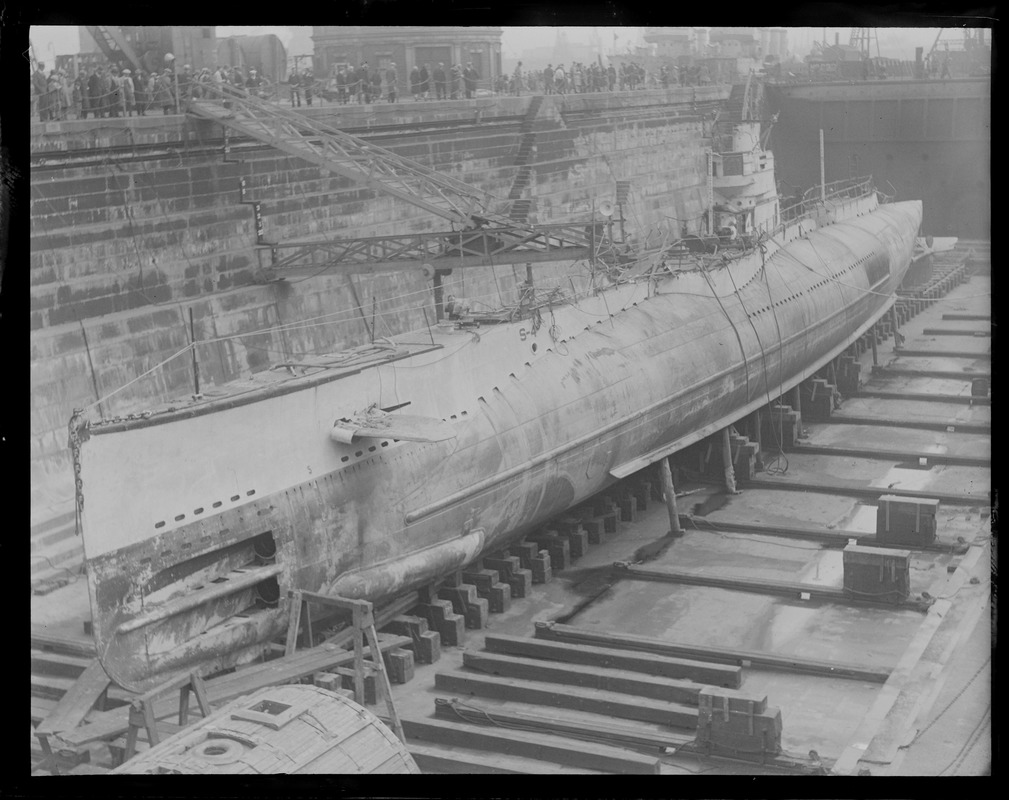 Ill-fated sub S-4 in dry dock at Navy Yard