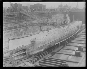 Ill-fated sub S-4 in dry dock at Navy Yard