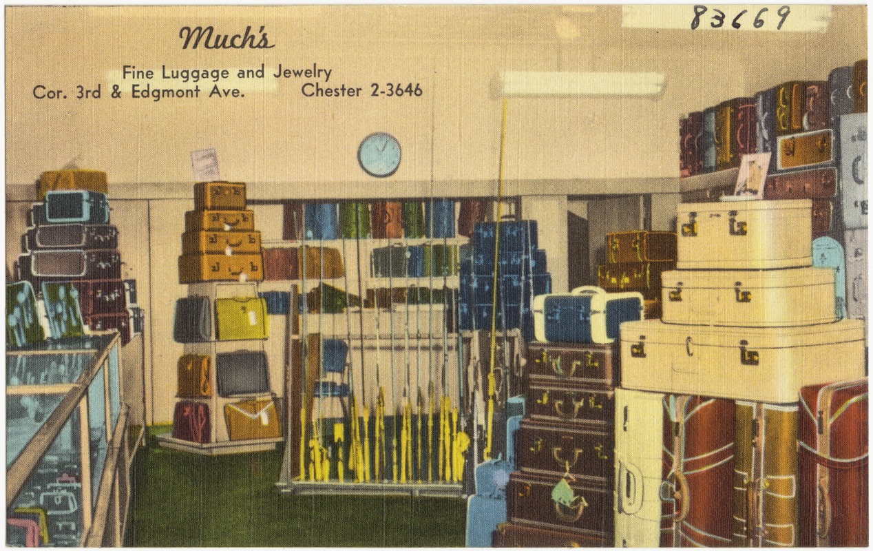 Much's, fine luggage and jewelry, cor. 3rd & Edgmont Ave., Chester