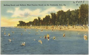 Bathing Beach and bathers, most popular beach on the Peninsula, Erie, Pa.