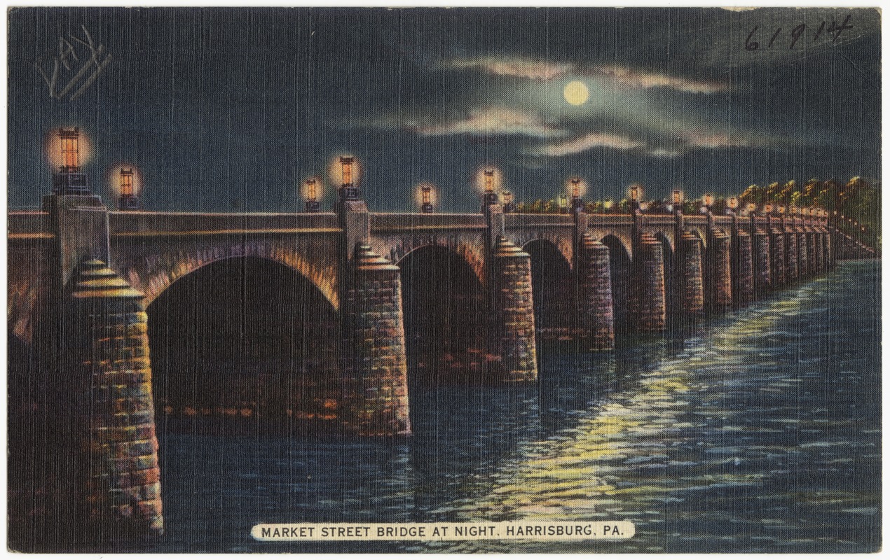 Market Street Bridge at night, Harrisburg, PA.