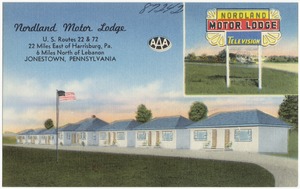 Nordland Motor Lodge, U.S. Routes 22 & 72, 22 miles east of Harrisburg, Pa., 6 miles north of Lebanon, Jonestown, Pennsylvania
