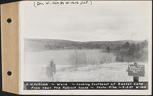 A.W. Holbrook, looking southeast at Beaver Lake from near the Holbrook house, Ware, Mass., Apr. 3, 1937