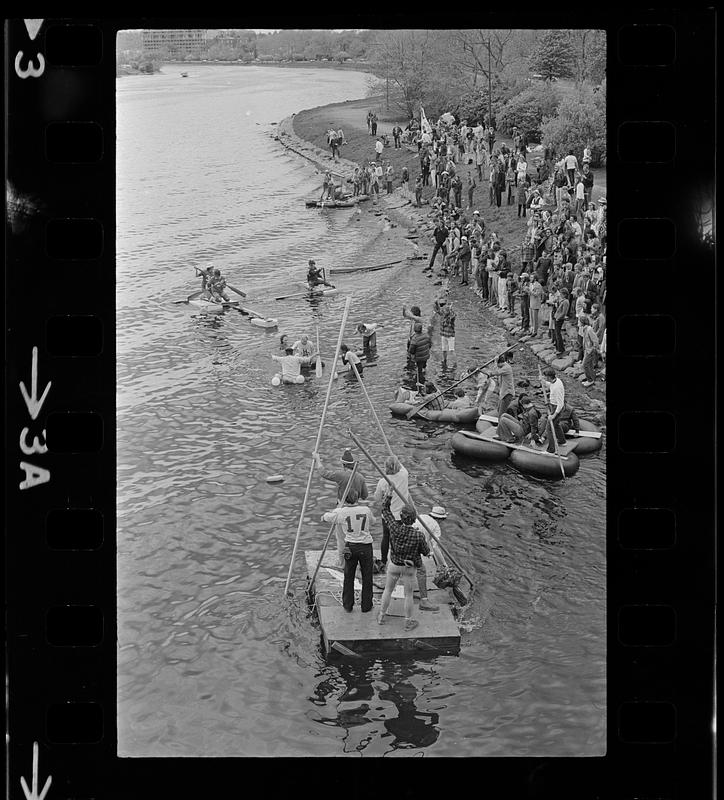 Harvard raft race on Charles River, Cambridge