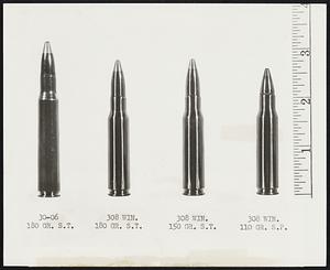 For Release in A.M. Newspapers of Monday, August 4, 1952 Comparison of 30-60 cartridge with the new 308 Winchester short sporting cartridges.