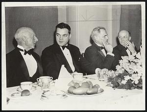 Prominent civic leaders at the banquet of the National Conference of Jews and Christians at the Boston City Club. Top, left to right, Charles Francis Adams, Judge Paul G. Kirk, Dr. Arthur H. Compton, national chairman, and Victor A. Friend. Bottom, left to right, Judge Abraham K. Cohen, Judge John E. Swift, Leverett Saltonstall and Judge Abraham E. Pinanski.