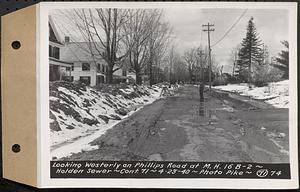 Contract No. 71, WPA Sewer Construction, Holden, looking westerly on Phillips Road at manhole 16B-2, Holden Sewer, Holden, Mass., Apr. 23, 1940