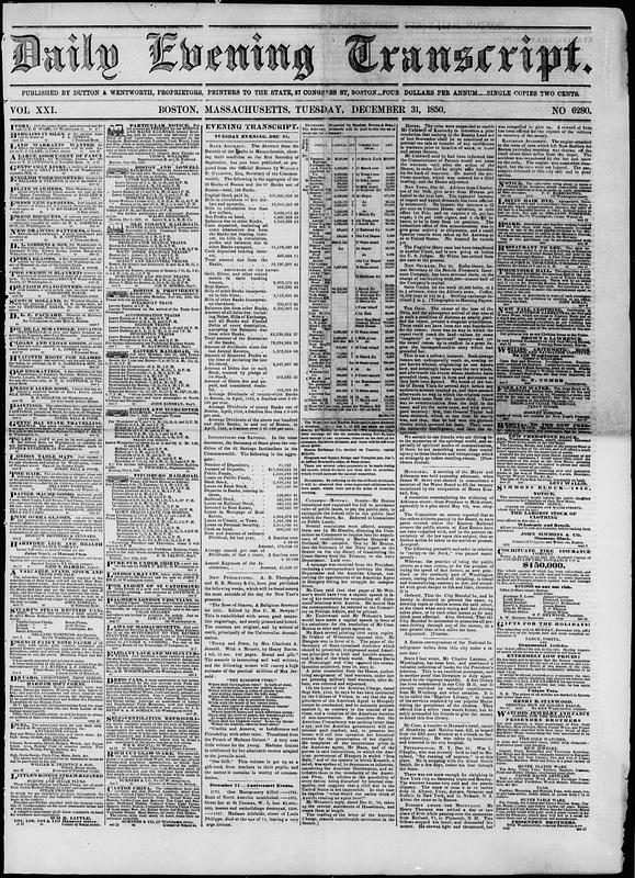 Script 1850 Daily Evening Transcript. December 31, 1850 - Digital Commonwealth