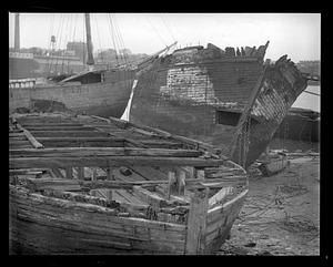A collection of abandoned or wrecked ships