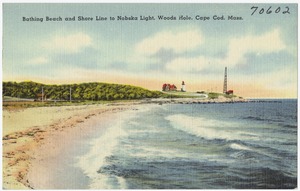 Bathing beach and shore line to Nobska Light, Woods Hole, Cape Cod, Mass.