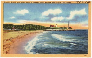 Bathing beach and shore line to Nobska Light, Woods Hole, Cape Cod, Mass.