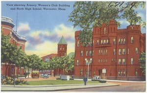 View showing Armory, Women's Club Building and North High School, Worcester, Mass.