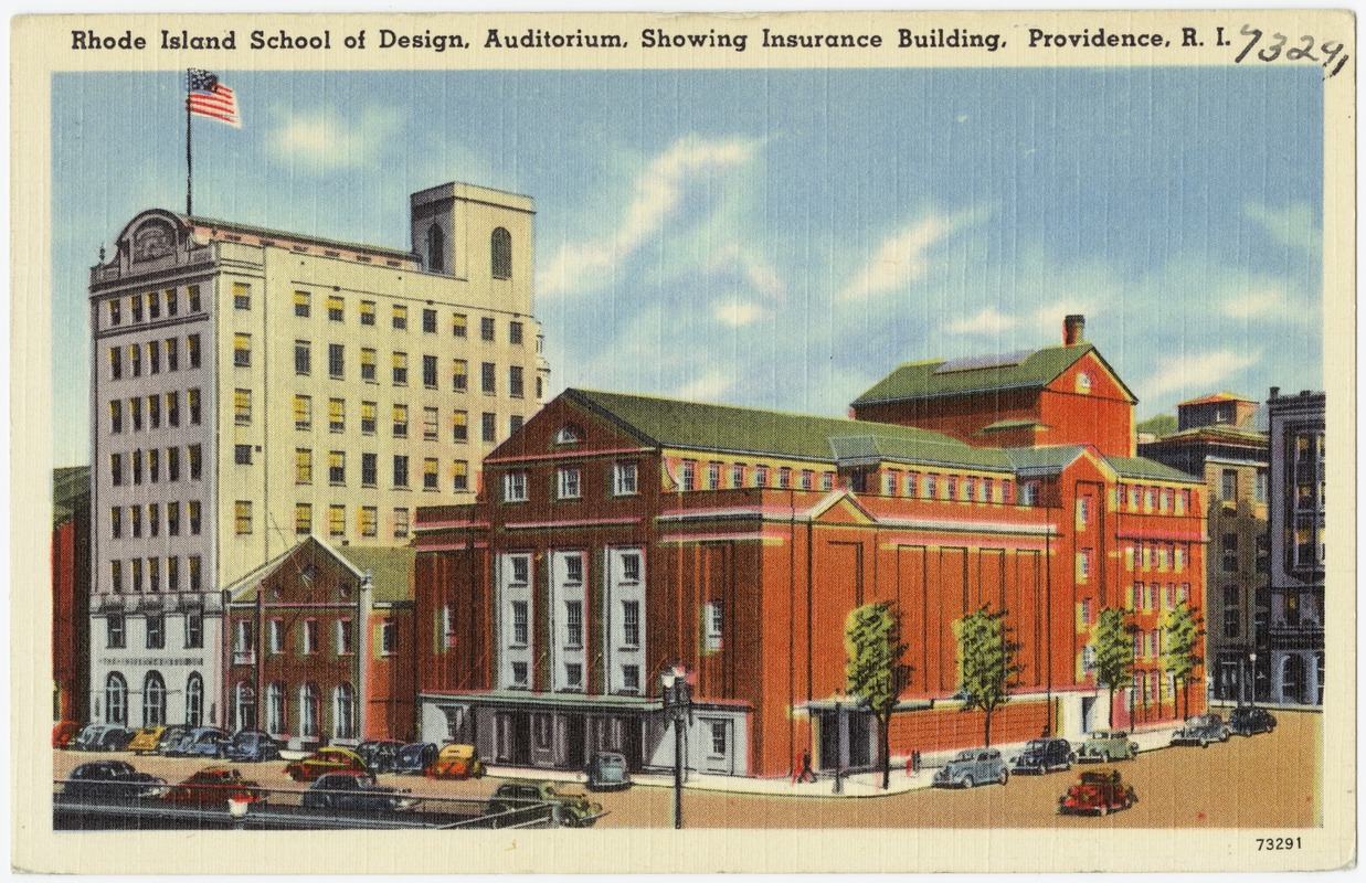 Rhode Island School of Design, Auditorium, showing insurance building, Providence, R.I.