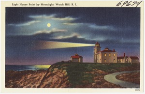 Light house point by moonlight, Watch Hill, R.I.