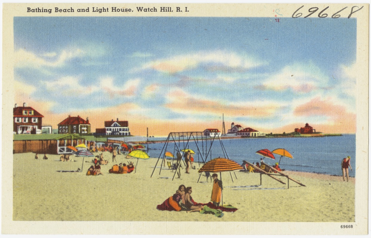 Bathing beach and light house, Watch Hill, R.I.