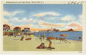 Bathing beach and light house, Watch Hill, R.I.