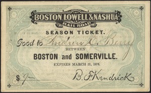 Boston, Lowell & Nashua Railroad season ticket